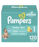 Diapers Newborn/Size 1 (8-14 lb), 120 Count - Pampers Baby Dry Disposable Baby Diapers, Super Pack Size 1 (120 Count) - Buy Online on GoSupps.com