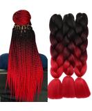 Tess Braids Extensions Ombre 60 cm | 3 Pack Jumbo Braids KanCalon Hair | Black Red Ombre Box Braids | 100g Bundle - Buy Online on GoSupps.com
