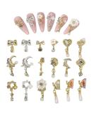 Dangle Nail Charms 18PCS Luxury Nail Gems Set - Heart, Flower, Moon, Butterfly, Pearl, Bow | 3D Gold & Silver Alloy Rhinestones for Nail Art Decoration - Buy Online on GoSupps.com