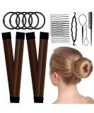 Magic Hair Bun Maker Donut 2 PCS - French Twist Styling Tool with Bobby Pins & Elastic Bands - Brown - Buy Online on GoSupps.com
