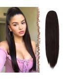 Fine Ponytail Extensions - 50 cm Dark Brown Synthetic Drawstring Braid for Women | Smooth Long Straight Hair - Buy Online on GoSupps.com