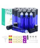 Mavogel 10ml Cobalt Blue Glass Essential Oil Roller Bottles - 24 Count with Stainless Steel Roller Balls, Labels, Opener, Funnel, Dropper and Brush - Perfect for Aromatherapy (Pack of 1) - Buy Online on GoSupps.com