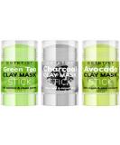 Green Tea Avocado Charcoal Clay Mask Stick Set - Purifying & Replenishing Skin Care Pack of 3 - Blackhead Remover, Anti-Acne Treatment, Deep Pore Cleanser - Gift for Women - Buy Online on GoSupps.com