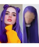 Towarm Dark Purple Long Straight Synthetic Lace Front Wig - Heat Resistant Fiber, Pre Plucked Natural Hairline - Cosplay and Daily Wear - Purple - Buy Online on GoSupps.com