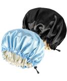 Ranphykx 2PCS Satin Sleep Cap Set - Adjustable Double-Sided Bonnet Cap for Sleep (1 Black + 1 Light Blue) M-XL - Buy Online on GoSupps.com