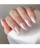 Buy Chrome Press On Nails - Almond Medium Length Pearl White Full Cover Glossy Acrylic Nails for Women & Girls - 24 Pcs - Buy Online on GoSupps.com