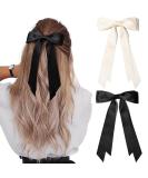 2PCS Silky Satin Hair Bows Hair Clip Black Hair Ribbon Ponytail Holder Accessories Slides Metal Clips Hair Bow for Women Girls Toddlers Teens Kids (Beige+Black) - Buy Online on GoSupps.com