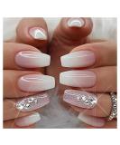 Pink Gradient Rhinestone Press on Nails - 24 Pcs Medium Coffin Shape | Glitter Powder & Rhinestone Designs | False Nails for Women and Girls - Buy Online on GoSupps.com