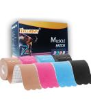 Kinesiology Tape Precut Strips | Waterproof Athletic Tape for Joint Support & Muscle Pain Relief | 4 Rolls - 66ft 80 Strips - Cotton K Tape (Multicolor - Buy Online on GoSupps.com
