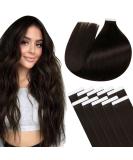 LAAVOO Seamless Real Hair Extensions - Dark Brown 35cm Tape-In 25g 10 Pcs | Remy Human Hair Skin Weft - Buy Online on GoSupps.com