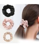 DaisySilk 22 Momme Mulberry Silk Scrunchies - 3 Pack Hair Ties for Frizz Prevention - Thick Silk Scrunchies for Women - Valentine's Day Gift - Black, Pink, Champagne - Buy Online on GoSupps.com