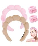 Spa Headband for Women - Soft Terry Cloth Makeup and Skincare Headband in Pink+Light Brown - Perfect Gift Set with Face Wash Wristbands - Buy Online on GoSupps.com
