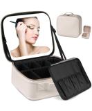 AZ GOGO Travel Makeup Bag with Lighted Mirror | Portable, Waterproof Cosmetic Organizer | 3 Color Brightness | Creamy White - Buy Online on GoSupps.com