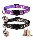 2PCS Breakaway Cat Collars with Bell - Adjustable Safe Kitten Collars - Glow in The Dark - Black&Purple - Buy Online on GoSupps.com