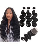 Beauhair Brazilian Body Wave Virgin Hair Bundles with Lace Closure | 14/16/18+14 Inch | Unprocessed Human Hair | Natural Black 4X4 Lace Closure | Free Part | Body Wave Bundles - Buy Online on GoSupps.com