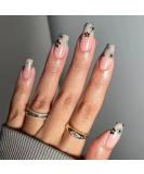 24 Pcs Floral Fake Nails Medium Green French Press on Nails - Trendy Nude Ballerina Stick on Nails for Women - Acrylic Coffin False Nails Long with Glue for Nail Art - Buy Online on GoSupps.com