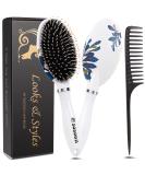 Boar Bristle Hair Brush for Women & Kids - Smoothing Detangling Hairbrush for Thick, Curly, Wet & Dry Hair - Adds Shine, Improves Texture - Includes Hair Comb and Giftbox - White - Buy Online on GoSupps.com