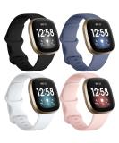 Dirrelo 4 Pack Band Compatible with Fitbit Sense & Fitbit Versa 3 Bands Women Men  Soft TPU Sport Watch Strap Replacement Versa 3 Sense Versa 4 Sense 2 Smartwatch Wristband Small  Black/Bluegrey/White/Sandpink Small Black/Bluegrey/White/Sandpink - Buy Online on GoSupps.com