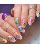 24 Piece Colorful Almond False Nails - Glossy Artificial Press-On Nails with Rainbow Star Art for Women & Girls - Buy Online on GoSupps.com