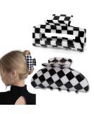 Big Hair Claw Clips Large Womens Checkered Hair Clips For Thick Hair Strong Hold Hair Jaw Clips Clamps Black And White Jaw Clip (2 Pack) 2pcs black & white - Buy Online on GoSupps.com