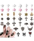 Lofuanna 180 Pcs Cross Nail Charms - 3D Chrome Goth Nail Accessories | 36 Styles Rhinestones & Metal Decorations for Unique Nail Art - Buy Online on GoSupps.com