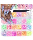 Holographic Nail Art Glitter & Iridescent Flakes - 12 Grids Mermaid Sequins for DIY Nail Design & Decoration | Colorful Fluorescent Supplies - Buy Online on GoSupps.com