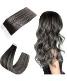 Easyouth Ombre Tape in Hair Extensions Real Human Hair Balayage Black to Silver Remy 22 Inch 50g 20Pcs - #1B/Silver/1B - Buy Online on GoSupps.com
