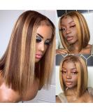 Weiqi 13x4 Highlight Bob Wig Human Hair | Ombre 4/27 Lace Front Wig for Women | Pre Plucked 12 Inch Honey Blonde HD Lace Wig - Buy Online on GoSupps.com