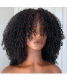 14 Afro Kinky Curly Human Hair Wig with Bangs - Virgin Brazilian, 200 Density - Natural Color - for Black Women - Buy Online on GoSupps.com