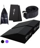 Yoga Foam Wedge Blocks (Pair) - Calf Raise, Stretcher, Wrist Support, Balance, Fitness - Black with Gym Bag, Strap and Knee Pads - Buy Online on GoSupps.com