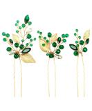 Crystal Wedding Hair Pins Emerald Green Rhinestone Gold Leaf Vine Bridal Hair Piece Accessories for Party Women Girls (Pack of 3) (Emerald Green) - Buy Online on GoSupps.com
