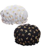 Qeuly 2 Pack Waterproof Reusable Shower Cap for Women - Black/Pale Green Butterfly Design - Buy Online on GoSupps.com