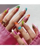 Justotry 24 Pcs Iridescent Oval False Nails Short | Colourful French Press on Nails | Rainbow Nails with Nail Glue | Almond Stick on Nails for Women - Buy Online on GoSupps.com