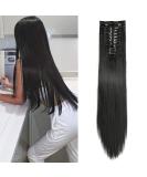 Clip in Hair Extension Long 22inch Off Black Straight Full Head Synthetic Clip on Hair Extension 180 Gram Thick Double Weft Hair Extensions Hairpieces for Women 180g-22inch-straight #2 Off Black - Buy Online on GoSupps.com