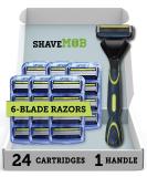 ShaveMOB 6-Blade Men's Razor Kit - The Caveman Shaving Kit with Flex Head Handle and Trimmer + 24 Refills - Buy Online on GoSupps.com