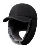 Gisdanchz Winter Baseball Cap with Long Ear Flaps | Woolen Blend | Faux Fur Lined | Black M-L - Buy Online on GoSupps.com