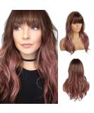 Emmor Long Purple Pink Ombre Wig for Women - Natural Curly Hair with Bangs | Perfect for Party Cosplay & Daily Use - Buy Online on GoSupps.com
