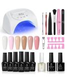 Beetles Gel Nail Polish Kit with UV LED Light 48W - 6 Colors Jelly Milky White Sheer Pink Nude Set - Salon Quality Manicure at Home - Soak Off UV Gel Nail Polish Gift for Women - Buy Online on GoSupps.com