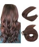 Hotlulana Real Hair Tape Extensions - 22 Inch Balayage Chocolate Brown with Dark Red Brown (#4/4/33) - 20PCs 100% Natural Invisible Skin Weft - Buy Online on GoSupps.com