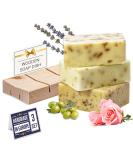 All Natural Handmade Soap Bars Set with Wooden Dish - Rose Lavender & Olive Oil - Eco-Friendly Luxury - Made in Europe - Buy Online on GoSupps.com