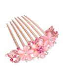 Sankuwen Rhinestone Flower Hair Comb Hairpin Barrette Accessory - Style-C Pink - Buy Online on GoSupps.com