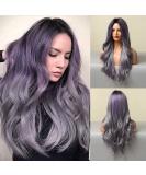 Uevies Violet Gray Synthetic Wig - 66 cm Natural-Looking Corrugated Hair for Women | Perfect for Cosplay & Daily Wear - Buy Online on GoSupps.com