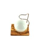 Luxury DOM Shaving Brush Holder - Olive Wood Base with Round Porcelain Bowl (8.5 cm) - Ideal for Elegant Grooming - Buy Online on GoSupps.com