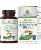 Brieofood Organic Turmeric with Black Pepper 1500mg - 45 Servings - Vegetarian - Gluten Free - 90 Tablets - Buy Online on GoSupps.com