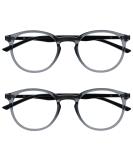 Shop Opulize Met 2 Pack Gray Black Reading Glasses - Stylish Large Round Eyewear for Men & Women with Spring Hinges - Clear Gray Front & Black Arms - Buy Online on GoSupps.com