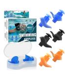 Hearprotek Swim Ear Plugs - 3 Pairs Waterproof Reusable Silicone Ear Plugs for Adults - Comfortable for Swimmers, Shower, Pool, Bath, Surfing - Blue/Black/Orange - Buy Online on GoSupps.com