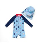 BONVERANO Baby Boy Long-Sleeve UV 50+ Swimsuit, Blue Wave Dots, 12 Months - Buy Online on GoSupps.com