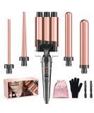 Locken Bars 3 Barrels Curling Iron Set - 5 in 1 Adjustable Temperature Ceramic Curlers with Fast Heating Glove & Clips - New Rose Gold for Large Petropes - Buy Online on GoSupps.com