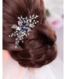 Women's Sapphire Crystal Blue Flower Hair Vine Comb - Silver Wedding Accessory - Buy Online on GoSupps.com