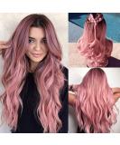 Colorful Panda Long Pink Ombre Wig for Women - 26 Inches Heat Resistant Synthetic Loose Wavy Hair with Dark Roots - Buy Online on GoSupps.com